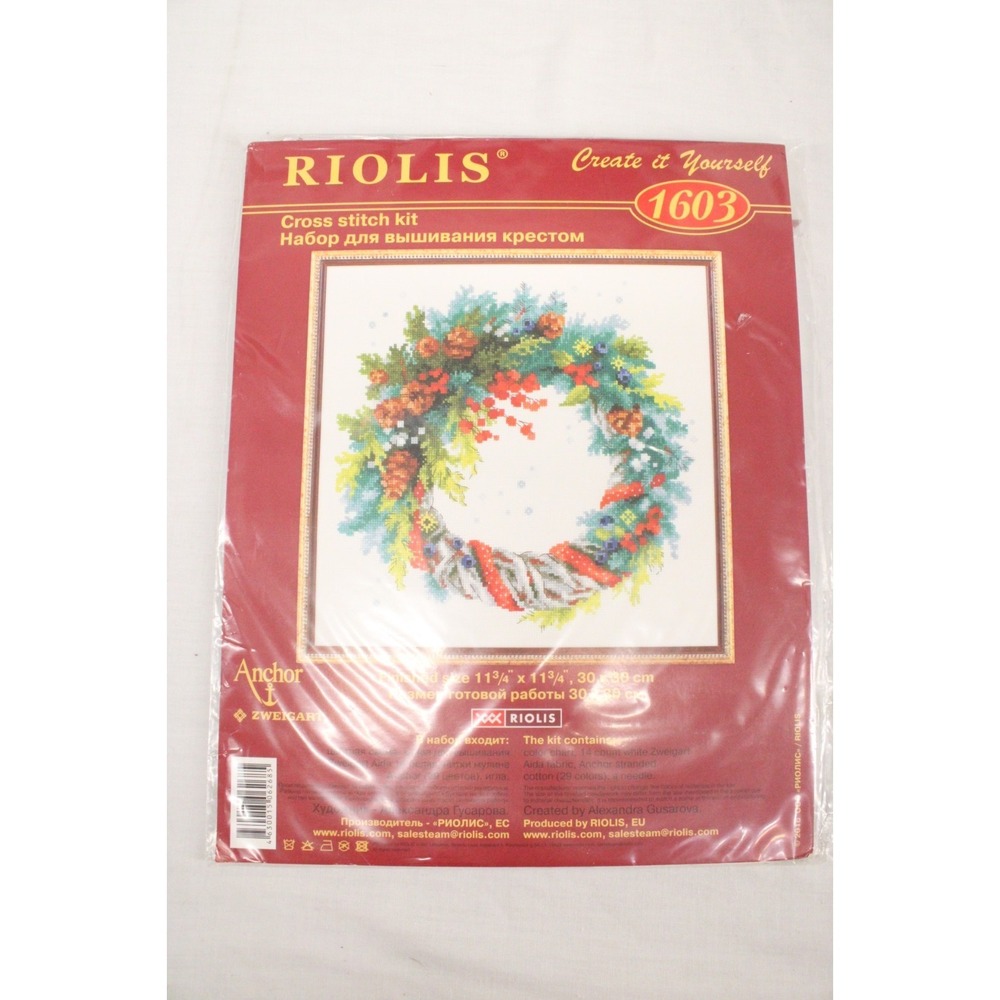 Riolis 14 Ct Cross-stitch Kit Wreath With Blue Spurce 1603 New Sealed